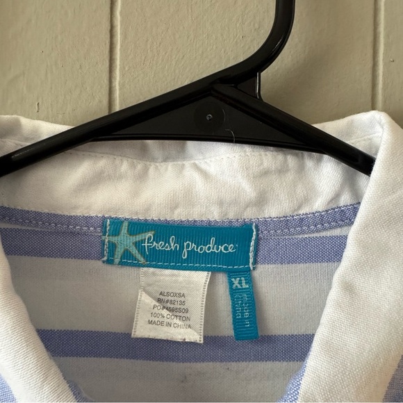 Fresh Produce 100% Cotton Button Up Blouse Top Size XL Blue White Striped Casual - Picture 7 of 10